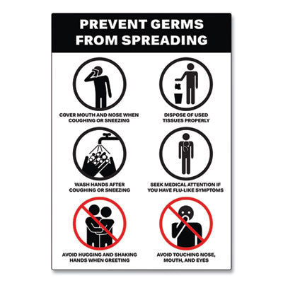 Preprinted Surface Safe Wall Decals, 7 x 10, Prevent Germs from Spreading, White/Black Face, Black Graphics, 5/Pack OrdermeInc OrdermeInc