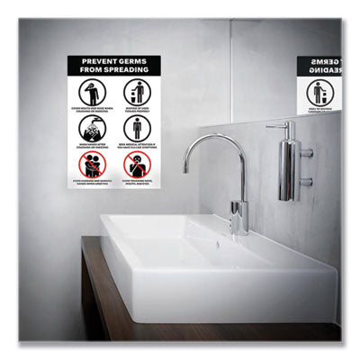 Preprinted Surface Safe Wall Decals, 7 x 10, Prevent Germs from Spreading, White/Black Face, Black Graphics, 5/Pack OrdermeInc OrdermeInc