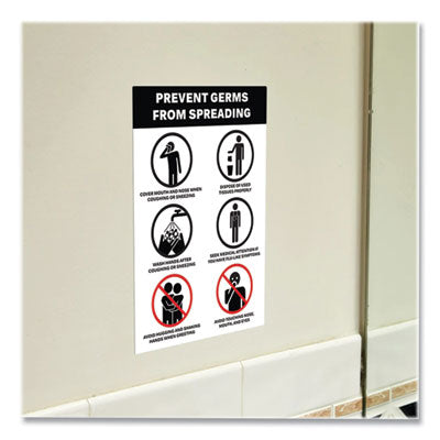Preprinted Surface Safe Wall Decals, 7 x 10, Prevent Germs from Spreading, White/Black Face, Black Graphics, 5/Pack OrdermeInc OrdermeInc