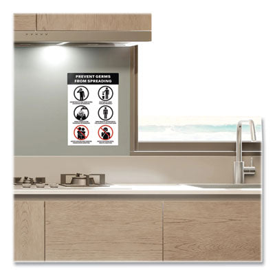 Preprinted Surface Safe Wall Decals, 7 x 10, Prevent Germs from Spreading, White/Black Face, Black Graphics, 5/Pack OrdermeInc OrdermeInc