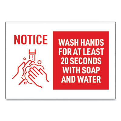 Preprinted Surface Safe Wall Decals, 10 x 7, Wash Hands for at Least 20 Seconds, White/Red Face, Red Graphics, 5/Pack OrdermeInc OrdermeInc