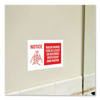 Preprinted Surface Safe Wall Decals, 10 x 7, Wash Hands for at Least 20 Seconds, White/Red Face, Red Graphics, 5/Pack OrdermeInc OrdermeInc