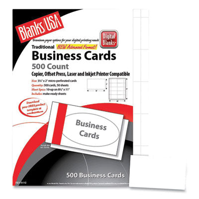 Printable Microperforated Business Cards, Copier/Inkjet/Laser/Offset, 2 x 3.5, White, 2,500 Cards, 10/Sheet, 250 Sheets/Pack OrdermeInc OrdermeInc