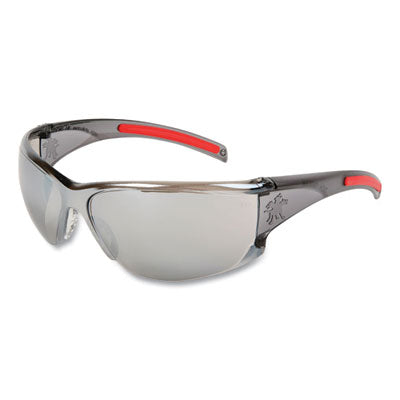 HK1 Series Safety Glasses, Wraparound, Scratch-Resistant, Silver Mirror Lens, Smoke/Red Frame OrdermeInc OrdermeInc