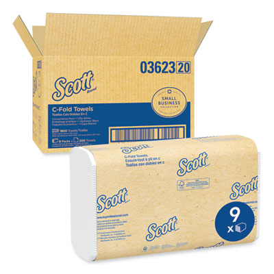 Scott® Essential C-Fold Towels for Business, Convenience Pack, 1-Ply, 10.13 x 13.15, White, 200/Pack, 9 Packs/Carton - OrdermeInc