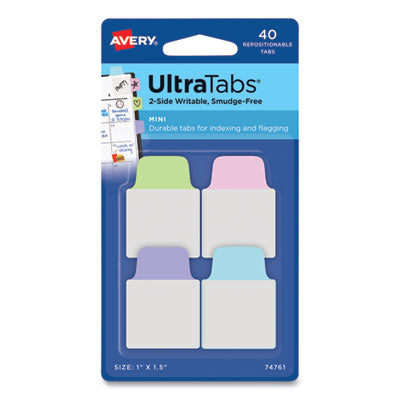 AVERY PRODUCTS CORPORATION Ultra Tabs Repositionable Tabs, Mini Tabs: 1" x 1.5", 1/5-Cut, Assorted Pastel Colors, 40/Pack