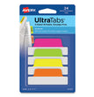 AVERY PRODUCTS CORPORATION Ultra Tabs Repositionable Tabs, Margin Tabs: 2.5" x 1", 1/5-Cut, Assorted Neon Colors, 24/Pack