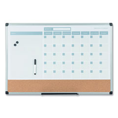 BI-SILQUE VISUAL COMMUNICATION PRODUCTS INC 3-in-1 Planner Board, 24 x 18, Tan/White/Blue Surface, Silver Aluminum Frame - OrdermeInc