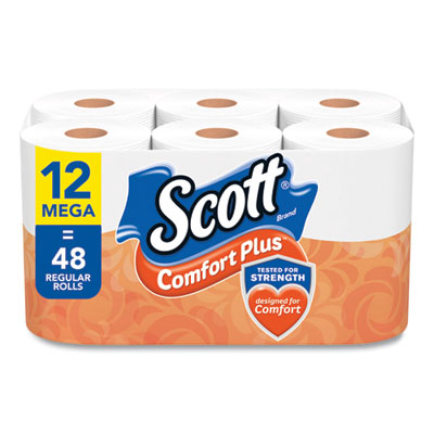 Scott® ComfortPlus Toilet Paper, Mega Roll, Septic Safe, 1-Ply, White, 425 Sheets/Roll, 12 Rolls/Pack - OrdermeInc