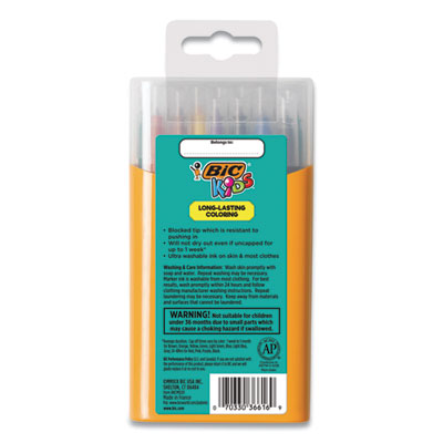 BIC CORP. Kids Ultra Washable Markers, Plastic Tube, Medium Bullet Tip, Assorted Colors, 20/Pack