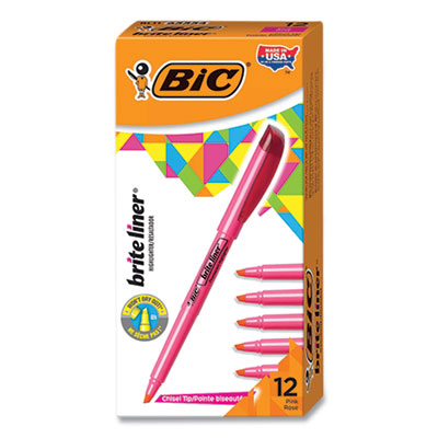 BIC CORP. Brite Liner Highlighter, Fluorescent Pink Ink, Chisel Tip, Pink/Black Barrel, Dozen