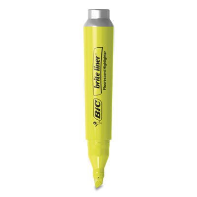 BIC CORP. Brite Liner Tank-Style Highlighter, Fluorescent Yellow Ink, Chisel Tip, Yellow/Black Barrel, Dozen