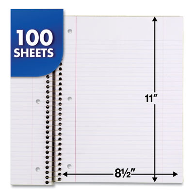 MEAD PRODUCTS Spiral Notebook, 3-Hole Punched, 1-Subject, Medium/College Rule, Randomly Assorted Cover Color, (100) 11 x 8 Sheets