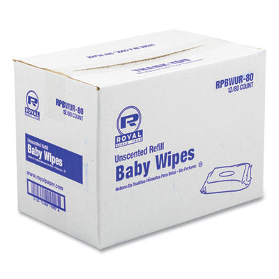 Baby Wipes Refill Pack, 8 x 7, Unscented, White, 80/Pack, 12 Packs/Carton OrdermeInc OrdermeInc