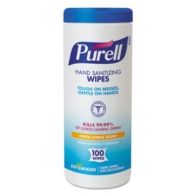 PURELL® Premoistened Hand Sanitizing Wipes, Cloth, 5.75 x 7, Fresh Citrus, White, 100/Canister - OrdermeInc