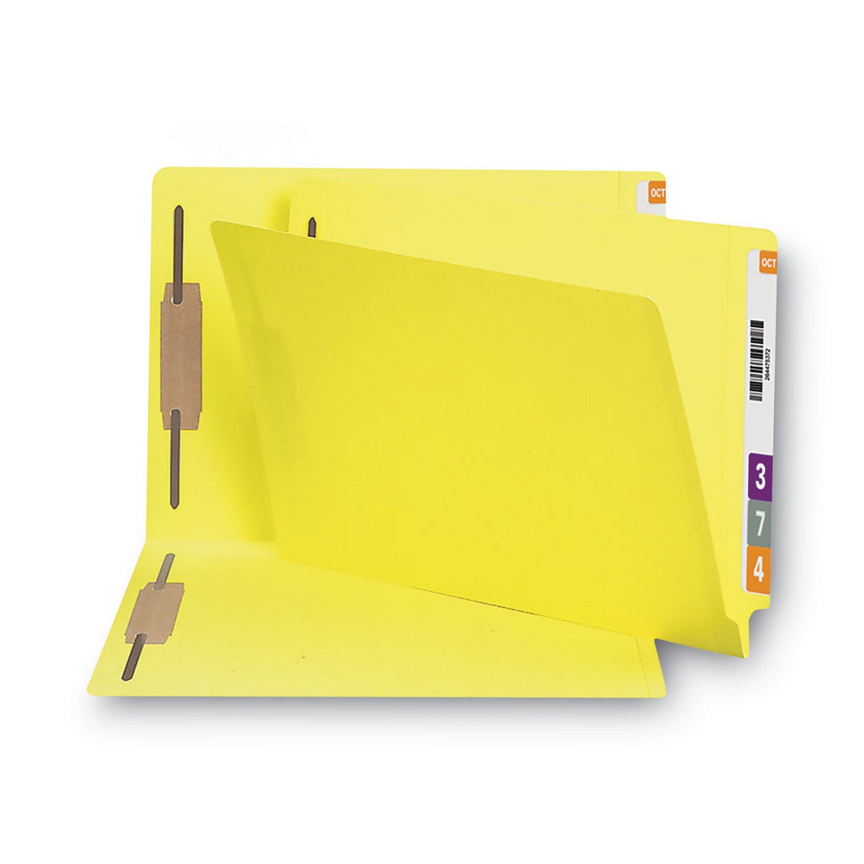 Smead™ Heavyweight Colored End Tab Fastener Folders, 0.75" Expansion, 2 Fasteners, Legal Size, Yellow Exterior, 50/Box OrdermeInc OrdermeInc