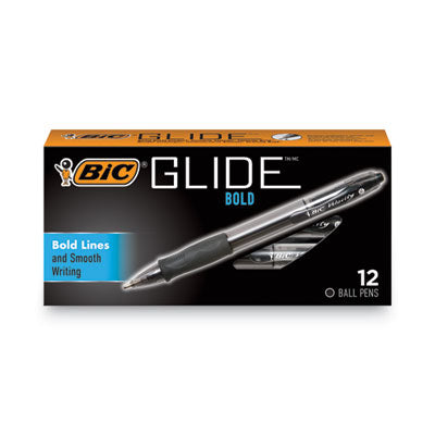 BIC CORP. GLIDE Bold Ballpoint Pen, Retractable, Bold 1.6 mm, Black Ink, Smoke Barrel, Dozen