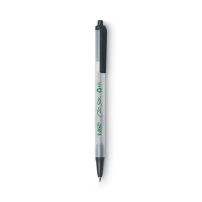 BIC CORP. Ecolutions Clic Stic Ballpoint Pen, Retractable, Medium 1 mm, Black Ink, Translucent Frost/Black Barrel, Dozen
