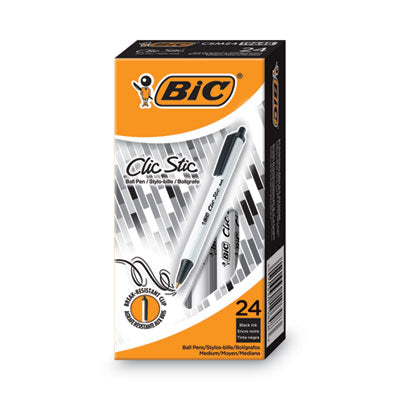 BIC CORP. Clic Stic Ballpoint Pen Value Pack, Retractable, Medium 1 mm, Black Ink, White Barrel, 24/Pack