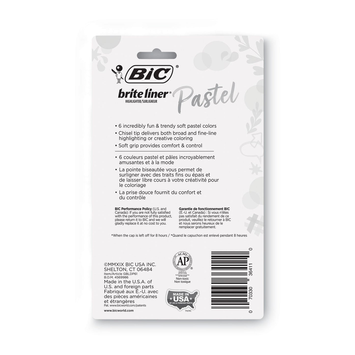 BIC CORP. Brite Liner Grip Pocket Highlighter, Assorted Ink Colors, Chisel Tip, Assorted Barrel Colors, 6/Pack