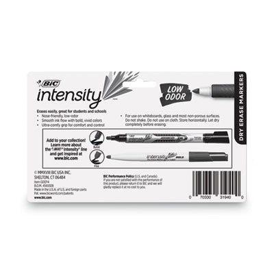 BIC CORP. Intensity Low Odor Fine Point Dry Erase Marker, Fine Bullet Tip, Assorted Colors, 4/Set
