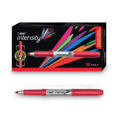 BIC CORP. Intensity Fine Tip Permanent Marker, Fine Bullet Tip, Rambunctious Red, Dozen