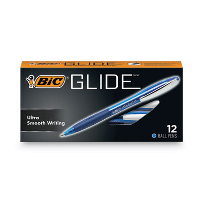 BIC CORP. GLIDE Ballpoint Pen, Retractable, Medium 1 mm, Blue Ink, Translucent Blue/Blue Barrel, Dozen