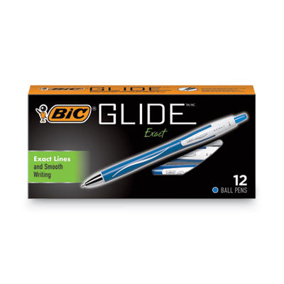 BIC CORP. GLIDE Exact Ballpoint Pen, Retractable, Fine 0.7 mm, Blue Ink, Blue Barrel, Dozen