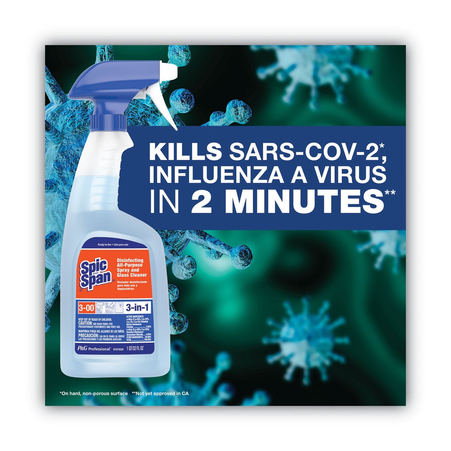Disinfecting All-Purpose Spray and Glass Cleaner, Fresh Scent, 1 gal Bottle, 3/Carton - OrderMe
