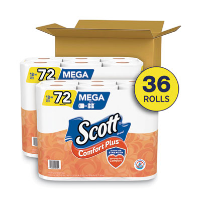 Scott® ComfortPlus Toilet Paper, Mega Roll, Septic Safe, 1-Ply, White, 462 Sheets/Roll, 36 Rolls/Pack - OrdermeInc