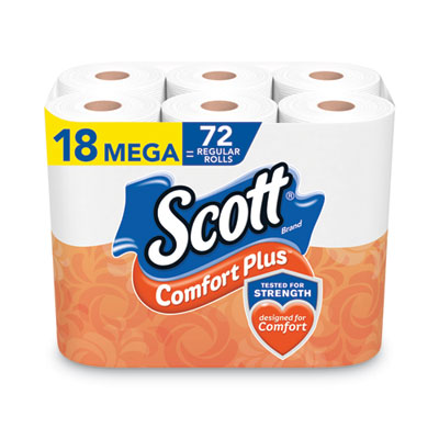 Scott® ComfortPlus Toilet Paper, Mega Roll, Septic Safe, 1-Ply, White, 425 Sheets/Roll, 18 Rolls/Pack - OrdermeInc