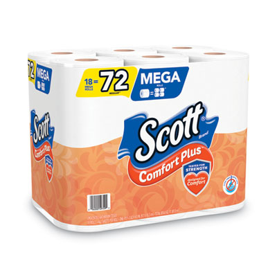 Scott® ComfortPlus Toilet Paper, Mega Roll, Septic Safe, 1-Ply, White, 425 Sheets/Roll, 18 Rolls/Pack - OrdermeInc