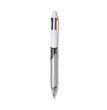 BIC CORP. 4-Color 3 + 1 Multi-Color Ballpoint Pen/Pencil, Retractable, 1 mm Pen/0.7 mm Pencil, Black/Blue/Red Ink, Gray/White Barrel