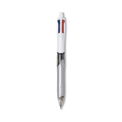 BIC CORP. 4-Color 3 + 1 Multi-Color Ballpoint Pen/Pencil, Retractable, 1 mm Pen/0.7 mm Pencil, Black/Blue/Red Ink, Gray/White Barrel