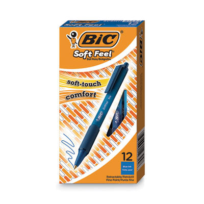 BIC CORP. Soft Feel Ballpoint Pen, Retractable, Medium 1 mm, Blue Ink, Blue Barrel, Dozen