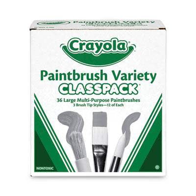 BINNEY & SMITH / CRAYOLA Large Variety Paint Brush Classpack, Natural; Nylon Bristles, Flat; Round Profiles, 36/Set