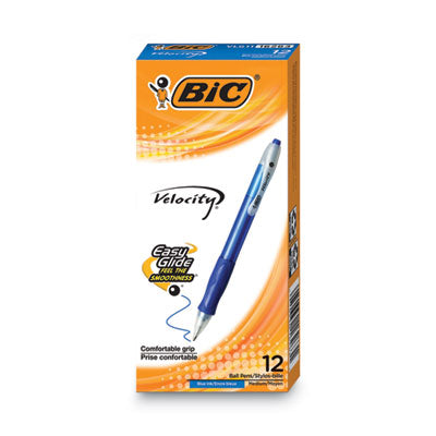 BIC CORP. Velocity Easy Glide Ballpoint Pen, Retractable, Medium 1 mm, Blue Ink, Translucent Blue Barrel, Dozen