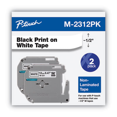 Brother P-Touch® M Series Tape Cartridges for P-Touch Labelers, 0.47" x 26.2 ft, Black on White, 2/Pack OrdermeInc OrdermeInc