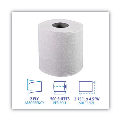 2-Ply Toilet Tissue, Septic Safe, White, 156.25 ft Roll Length, 500 Sheets/Roll, 96 Rolls/Carton OrdermeInc OrdermeInc