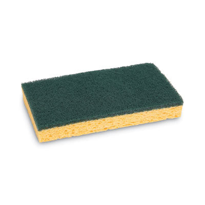 BOARDWALK Scrubbing Sponge, Medium Duty, 3.6 x 6.1, 0.75" Thick, Yellow/Green, Individually Wrapped, 20/Carton