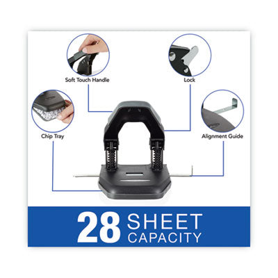 28-Sheet Comfort Handle Steel Two-Hole Punch, 1/4" Holes, Black/Gray OrdermeInc OrdermeInc