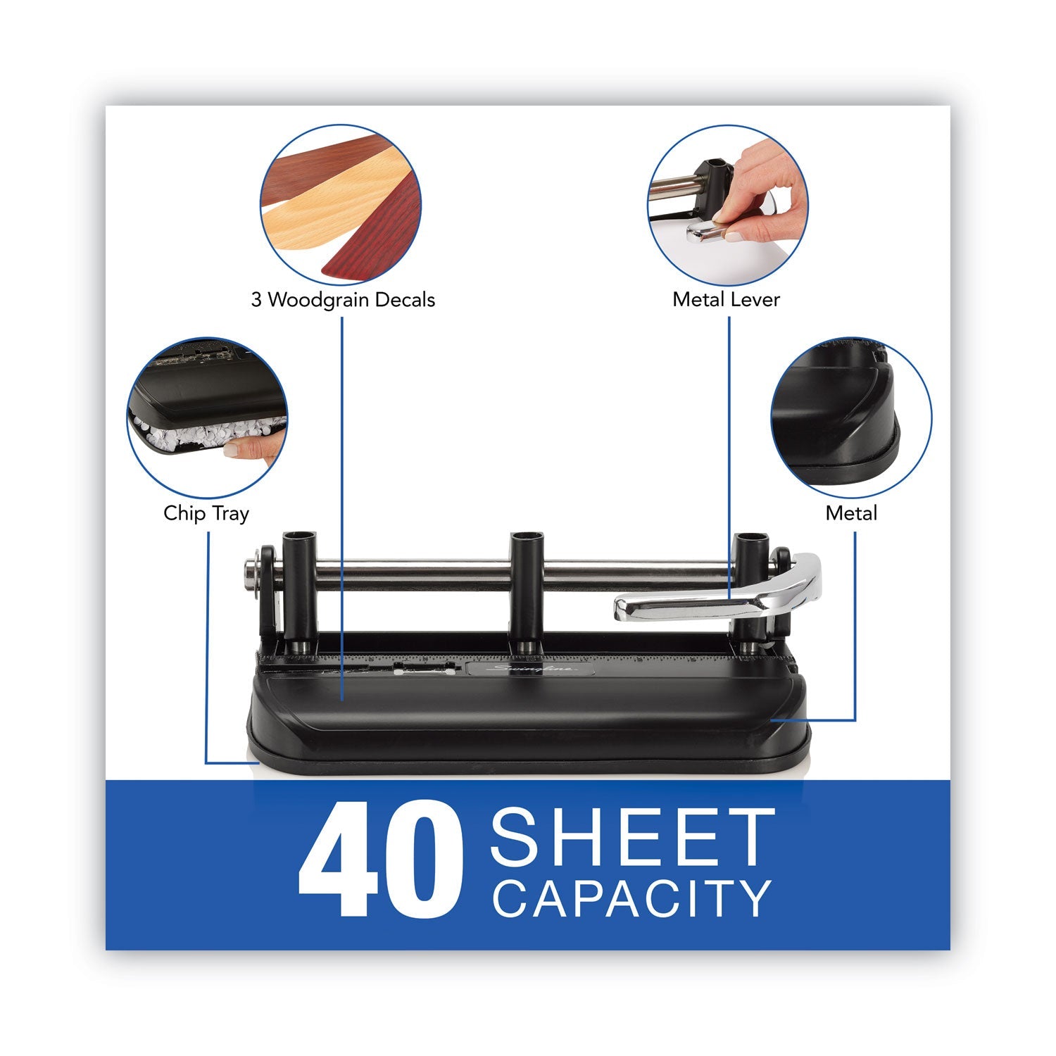40-Sheet Accented Heavy-Duty Lever Action Two- to Seven-Hole Punch, 11/32" Holes, Black/Woodgrain OrdermeInc OrdermeInc
