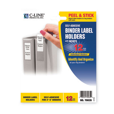 C-Line® Self-Adhesive Ring Binder Label Holders, Top Load, 2.75 x 3.63, Clear, 12/Pack - OrdermeInc
