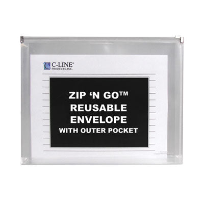Zip 'N Go Reusable Envelope with Outer Pocket, 1" Capacity, 2 Sections, 10 x 13, Clear, 3/Pack OrdermeInc OrdermeInc