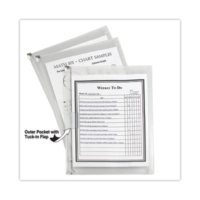 Zip 'N Go Reusable Envelope with Outer Pocket, 1" Capacity, 2 Sections, 10 x 13, Clear, 3/Pack OrdermeInc OrdermeInc