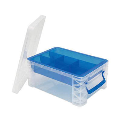 ADVANTUS CORPORATION Super Stacker Divided Storage Box, 6 Sections, 10.38" x 14.25" x 6.5", Clear/Blue