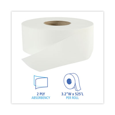 Boardwalk® Jumbo Roll Bathroom Tissue, Septic Safe, 2-Ply, White, 3.2" x 525 ft, 12 Rolls/Carton OrdermeInc OrdermeInc