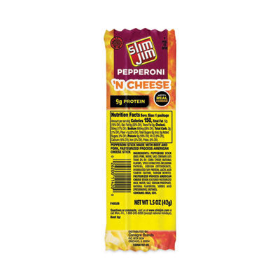 Slim Jim® Pepperoni and Cheese Meat Sticks, 1.5 oz, 18/Carton, Ships in 1-3 Business Days OrdermeInc OrdermeInc