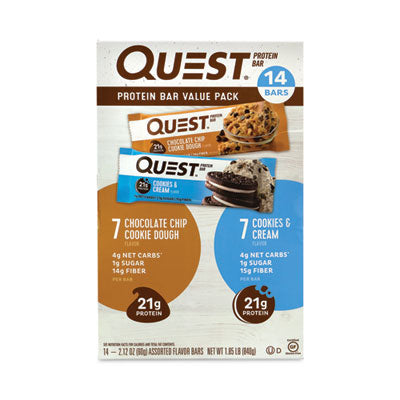 Protein Bar Value Pack, Chocolate Chip Cookie Dough, Cookies and Cream, 2.12 oz Bar, 14/Carton OrdermeInc OrdermeInc