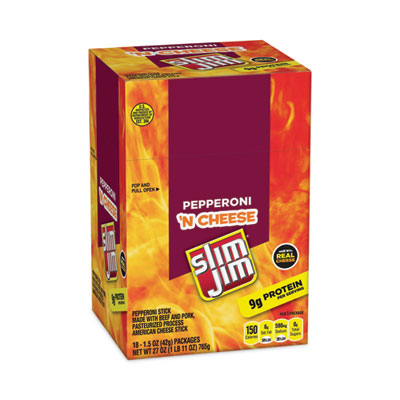 Slim Jim® Pepperoni and Cheese Meat Sticks, 1.5 oz, 18/Carton, Ships in 1-3 Business Days OrdermeInc OrdermeInc